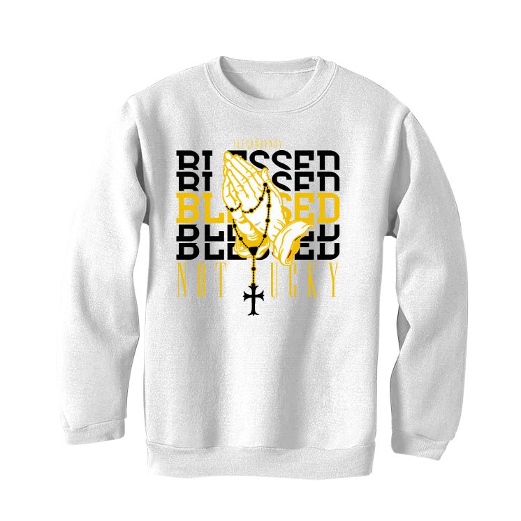 Air Jordan 6 Yellow Ochre | illcurrency White T-Shirt (Blessed not lucky)