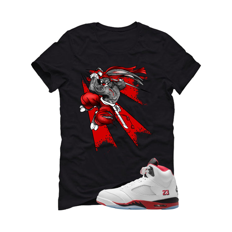 Air Jordan 5 Fire Red Black Tongue Black T-Shirt (Bugs)| illcurrency