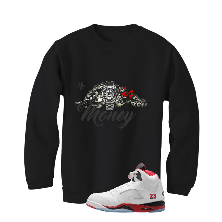 Air Jordan 5 Fire Red Black Tongue Black T-Shirt (Time Is Money)| illcurrency
