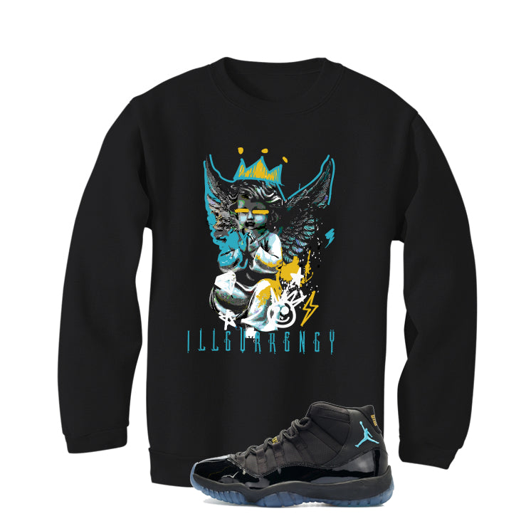 Air Jordan 11 Gamma Blue Matching T-Shirt, Sweatshirts & Hoodies Black T-Shirt (Graffiti Angel)| illcurrency