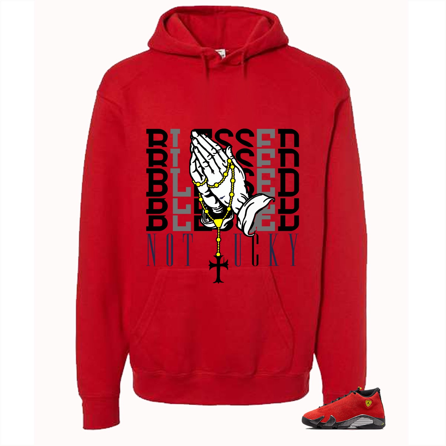 Air Jordan 14 Ferrari Red T-Shirt (Blessed not lucky)| illcurrency