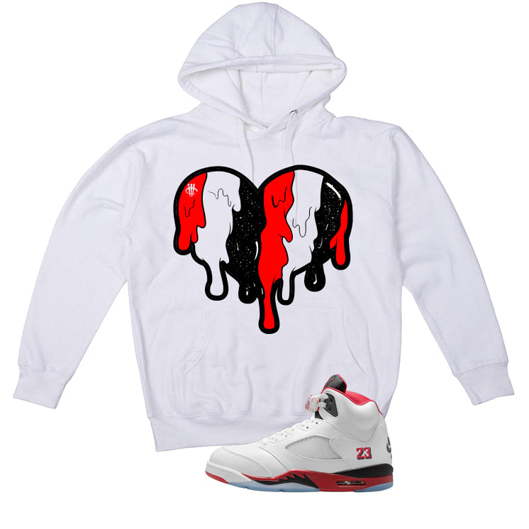 Air Jordan 5 Fire Red Black Tongue White T-Shirt (Heart)| illcurrency