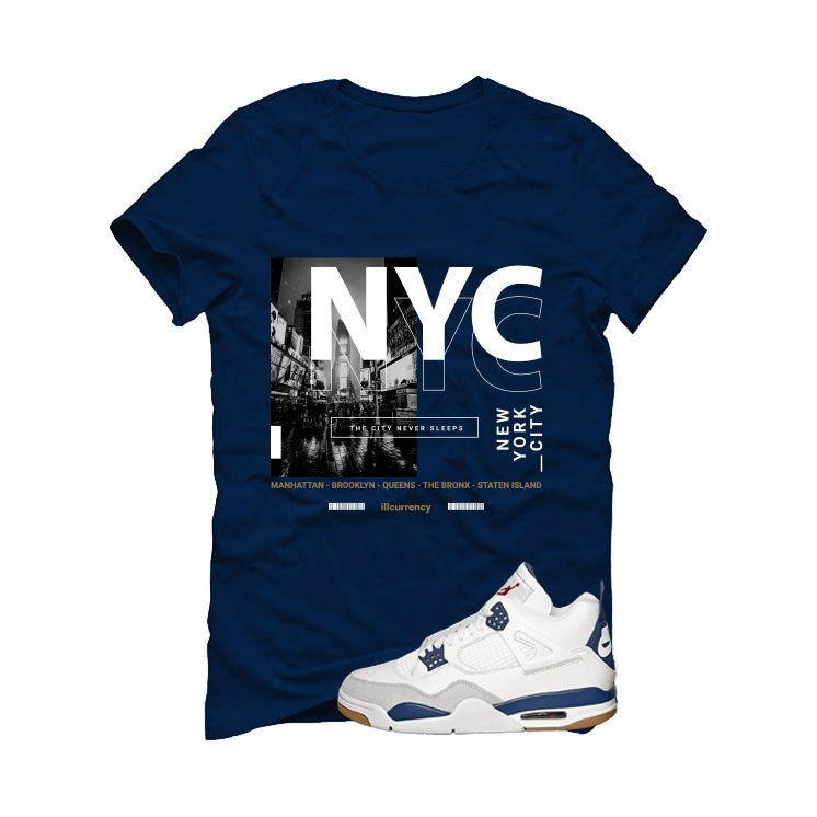 Nike SB x Air Jordan 4 Navy Navy Blue T-Shirt (City Never Sleeps)| illcurrency
