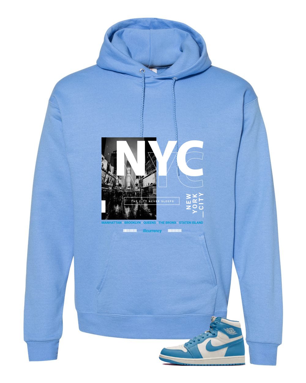 Air Jordan 1 High OG UNC Reimagined Carolina Blue T-Shirt (City Never Sleeps)| illcurrency