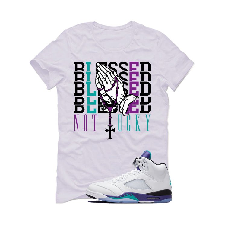 Air Jordan 5 OG Grape White T-Shirt (Blessed not lucky)| illcurrency