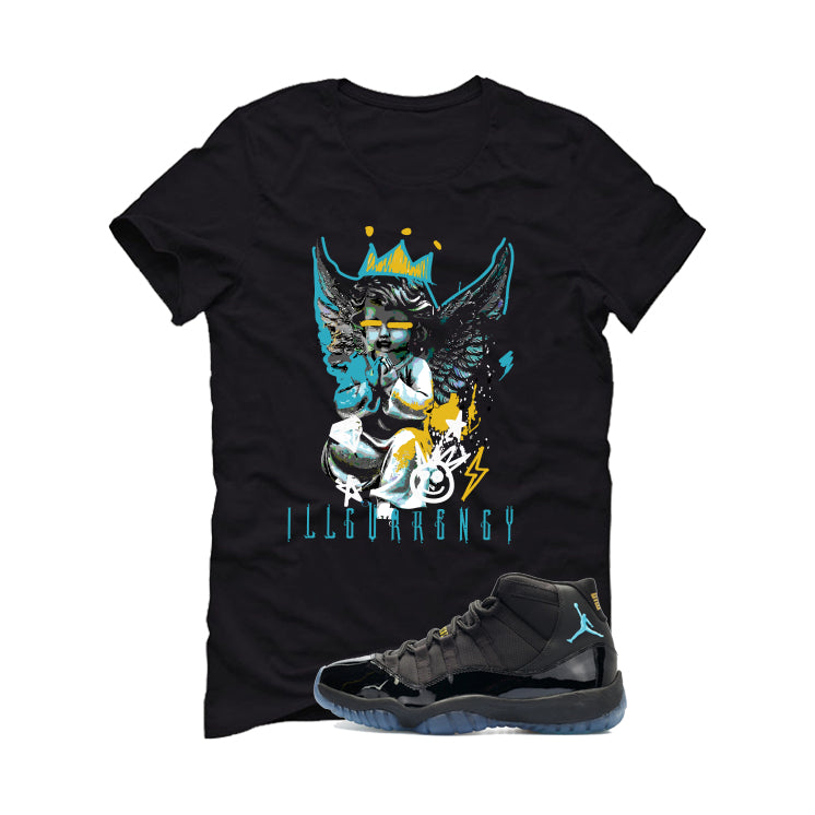 Air Jordan 11 Gamma Blue Matching T-Shirt, Sweatshirts & Hoodies Black T-Shirt (Graffiti Angel)| illcurrency