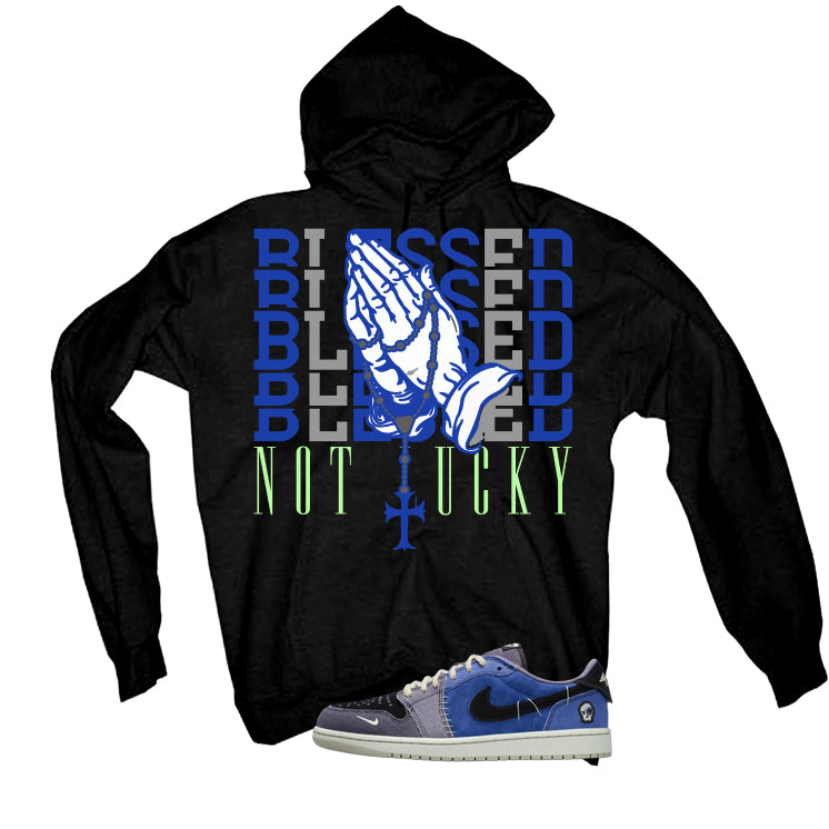 Air Jordan 1 Low OG Voodoo Alternate Matching T-Shirt, Sweatshirts & Hoodies Black T-Shirt (Blessed not lucky)| illcurrency