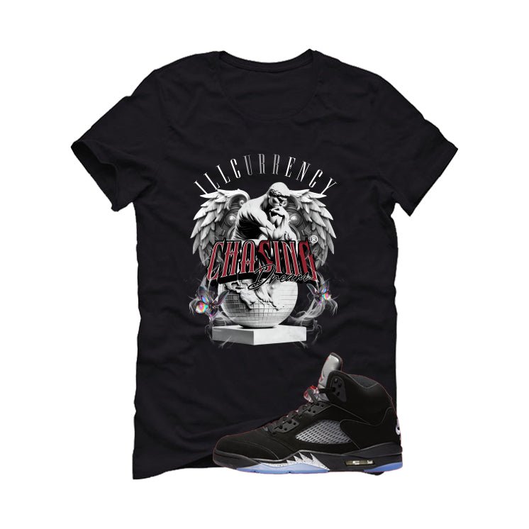 Air Jordan 5 Black Metallic Reimagined Black T-Shirt (Chasing Dreams)| illcurrency