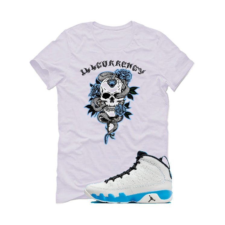 Air Jordan 9 “Powder Blue” | illcurrency White T-Shirt (Skeleton Rose)