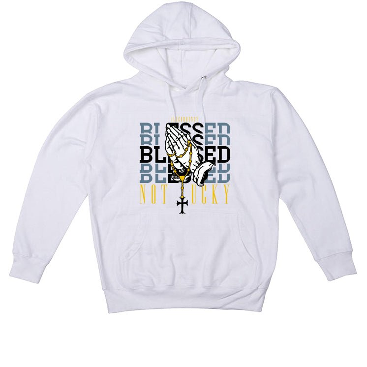 AIR JORDAN 13 “BLUE GREY” | illcurrency White T-Shirt (Blessed not lucky)