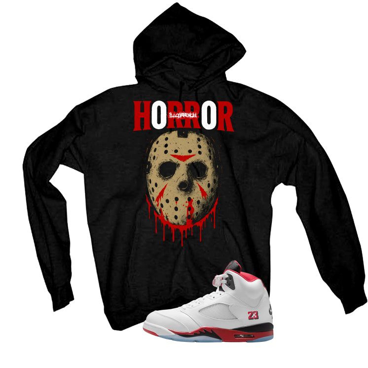 Air Jordan 5 Fire Red Black Tongue Black T-Shirt (Jason Horror)| illcurrency