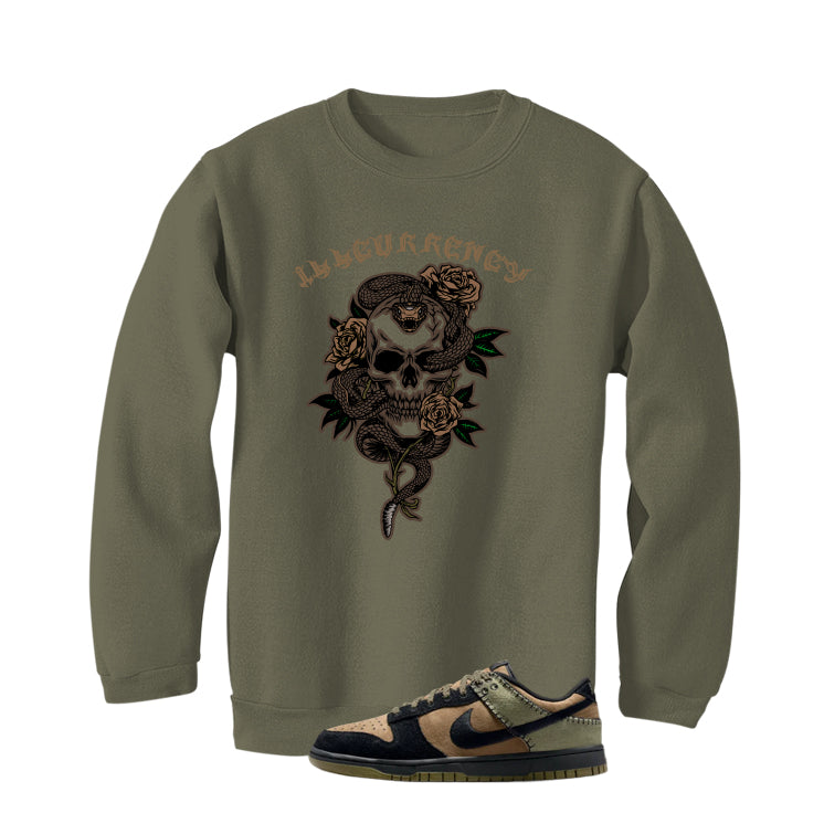 Nike Dunk Low Frankenstein Matching T-Shirt, Sweatshirts & Hoodies Military Green T-Shirt (Snake skeleton rose)| illcurrency