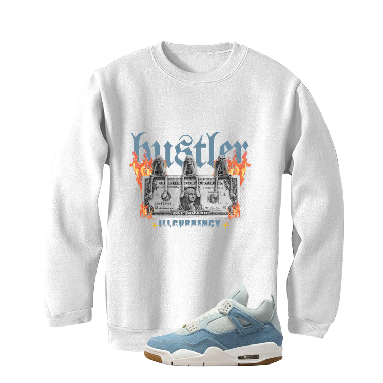 Air Jordan 4 Denim Worn Blue White T-Shirt (See No Evil Hustler)| illcurrency
