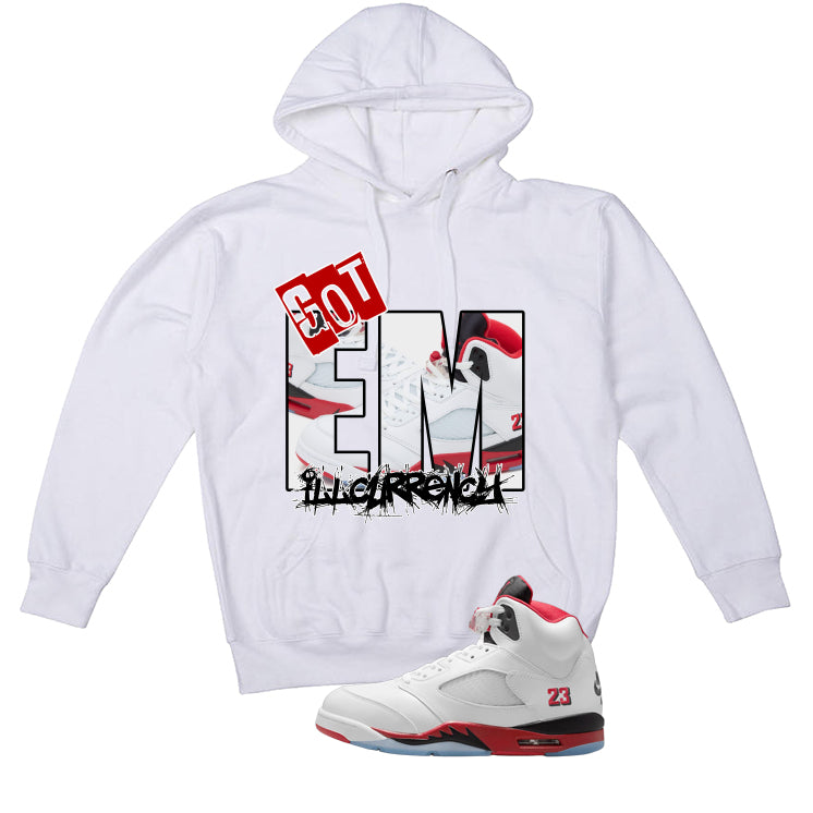 Air Jordan 5 Fire Red Black Tongue White T-Shirt (GOT EM)| illcurrency