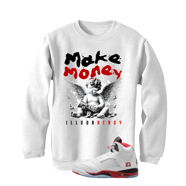 Air Jordan 5 Fire Red Black Tongue White T-Shirt (Make Money)| illcurrency