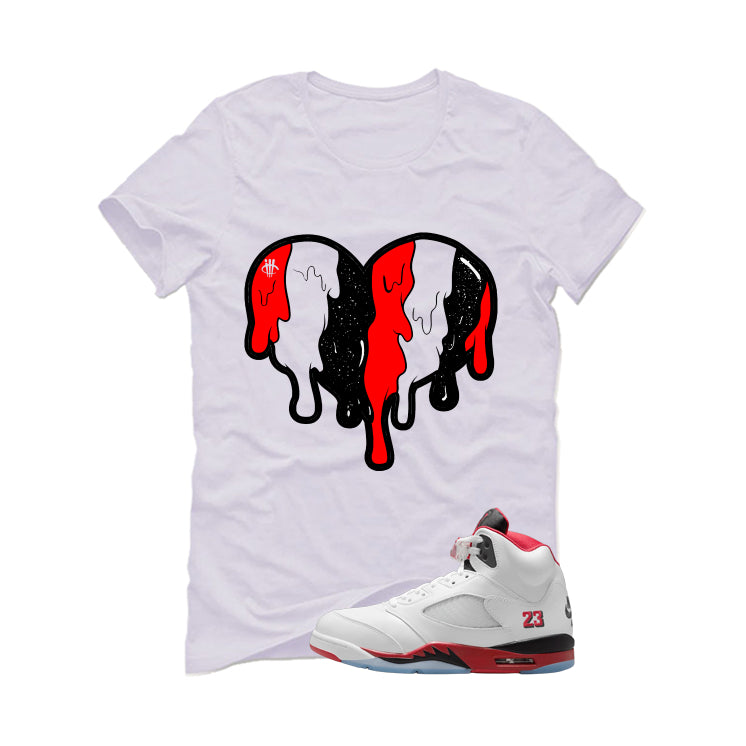 Air Jordan 5 Fire Red Black Tongue White T-Shirt (Heart)| illcurrency