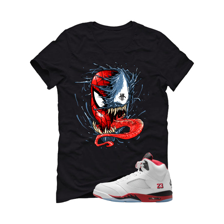 Air Jordan 5 Fire Red Black Tongue Black T-Shirt (Spiddy and Venom)| illcurrency
