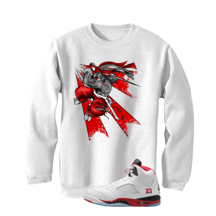 Air Jordan 5 Fire Red Black Tongue White T-Shirt (Bugs)| illcurrency