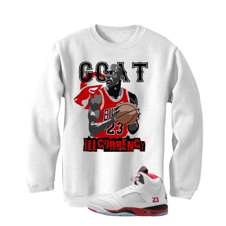 Air Jordan 5 Fire Red Black Tongue White T-Shirt (MJ GOAT)| illcurrency
