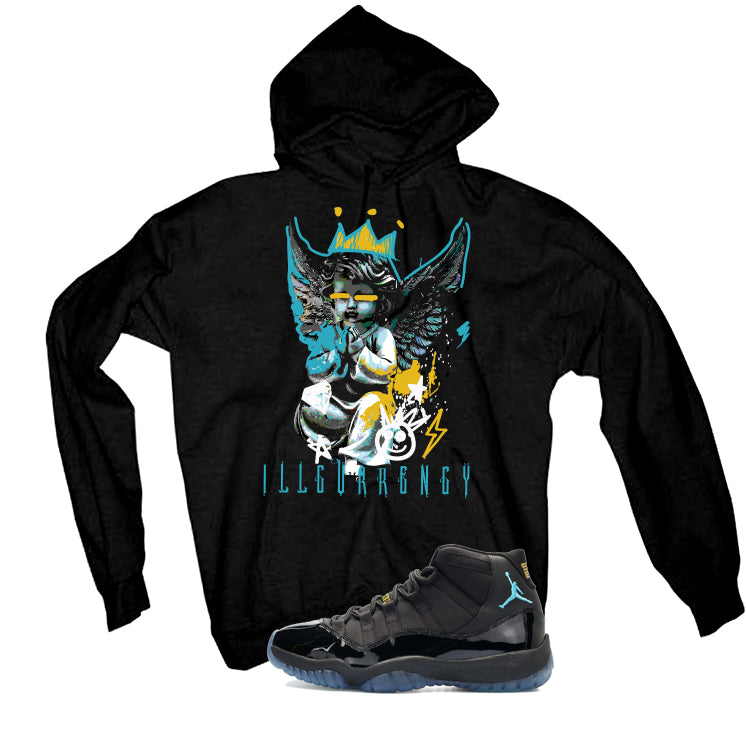 Air Jordan 11 Gamma Blue Matching T-Shirt, Sweatshirts & Hoodies Black T-Shirt (Graffiti Angel)| illcurrency