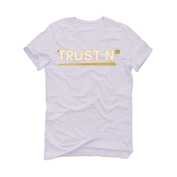 Air Jordan 4 WMNS “Metallic Gold” | illcurrency White T-Shirt (TRUST NO ONE)