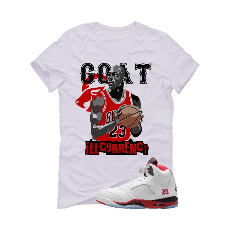 Air Jordan 5 Fire Red Black Tongue White T-Shirt (MJ GOAT)| illcurrency