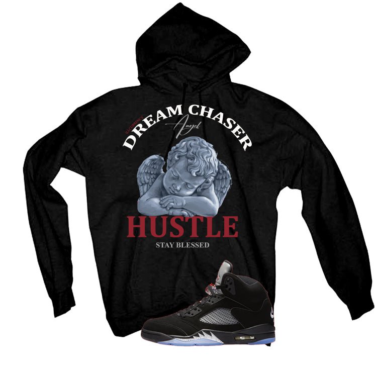 Air Jordan 5 Black Metallic Reimagined Black T-Shirt (Dream Chaser Angel)| illcurrency