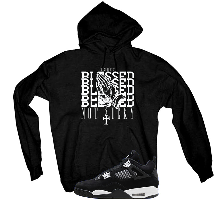 Air Jordan 4 White Thunder Black T-Shirt (Blessed not lucky)| illcurrency