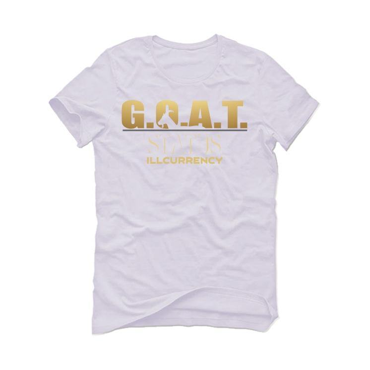 Air Jordan 1 Mid SE “Metallic Gold” 2020 White T-Shirt (GOAT STATUS QUO) - illCurrency Sneaker Matching Apparel