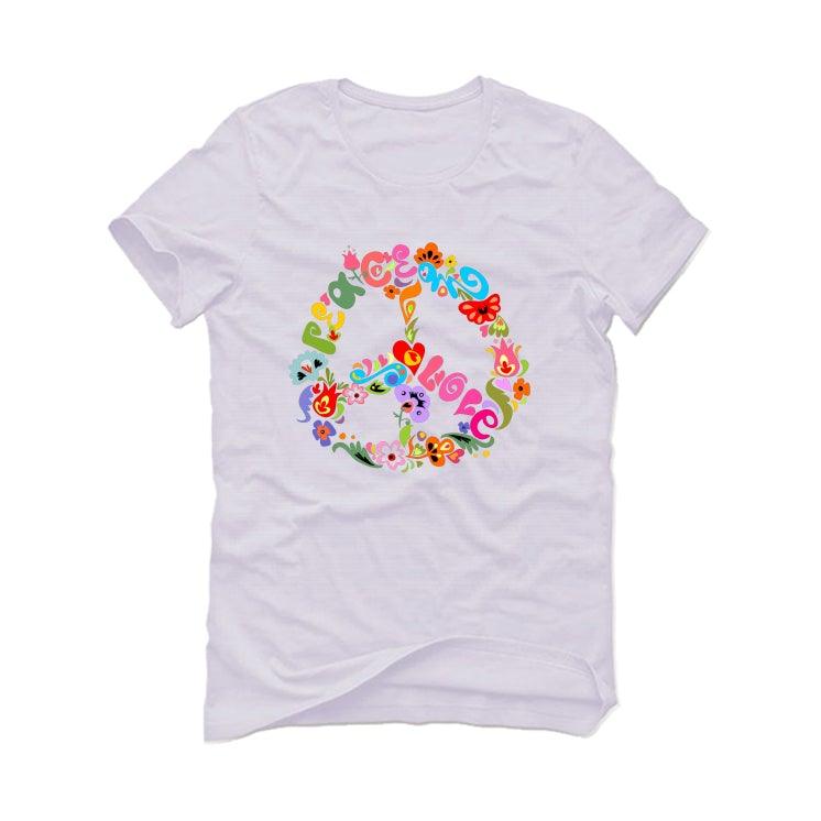 Nike Air More Uptempo "Peace, Love" White T-Shirt (Peace love flower art) - illCurrency Sneaker Matching Apparel
