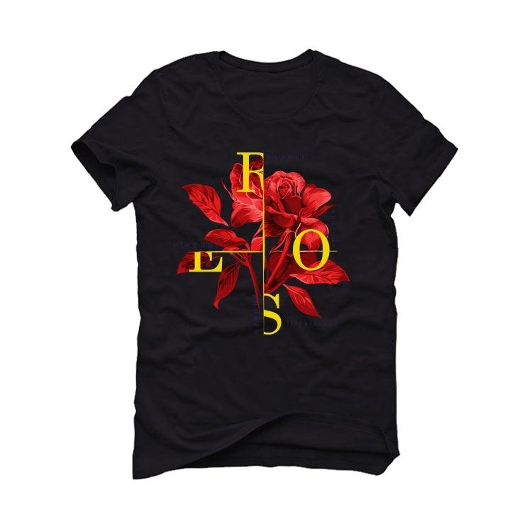 Air Jordan 5 RED AND YELLOW 2020 Black T-Shirt (Roses) - illCurrency Sneaker Matching Apparel
