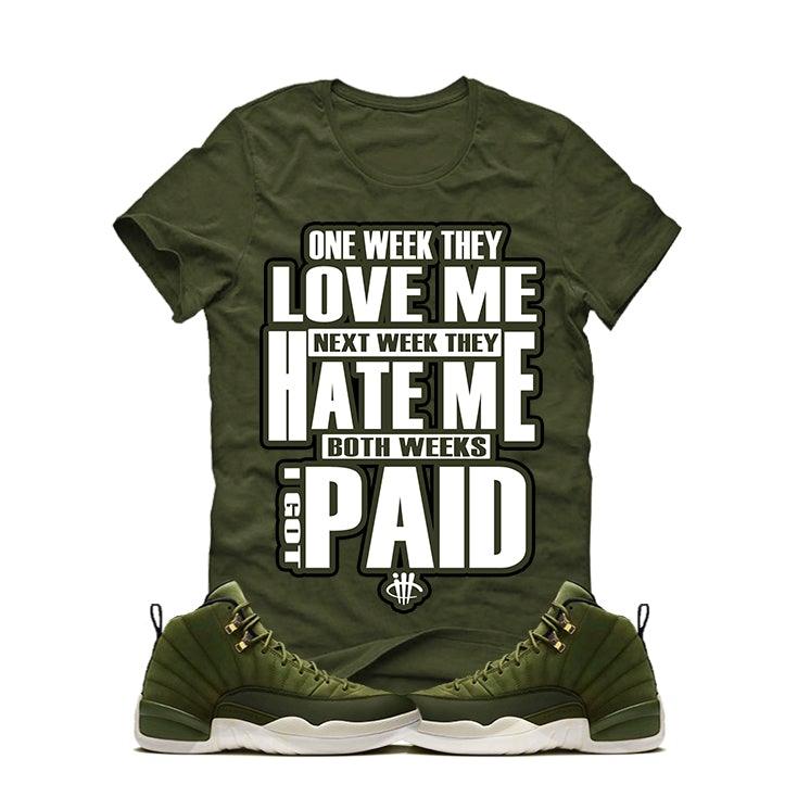 Jordan 12 store olive green shirt