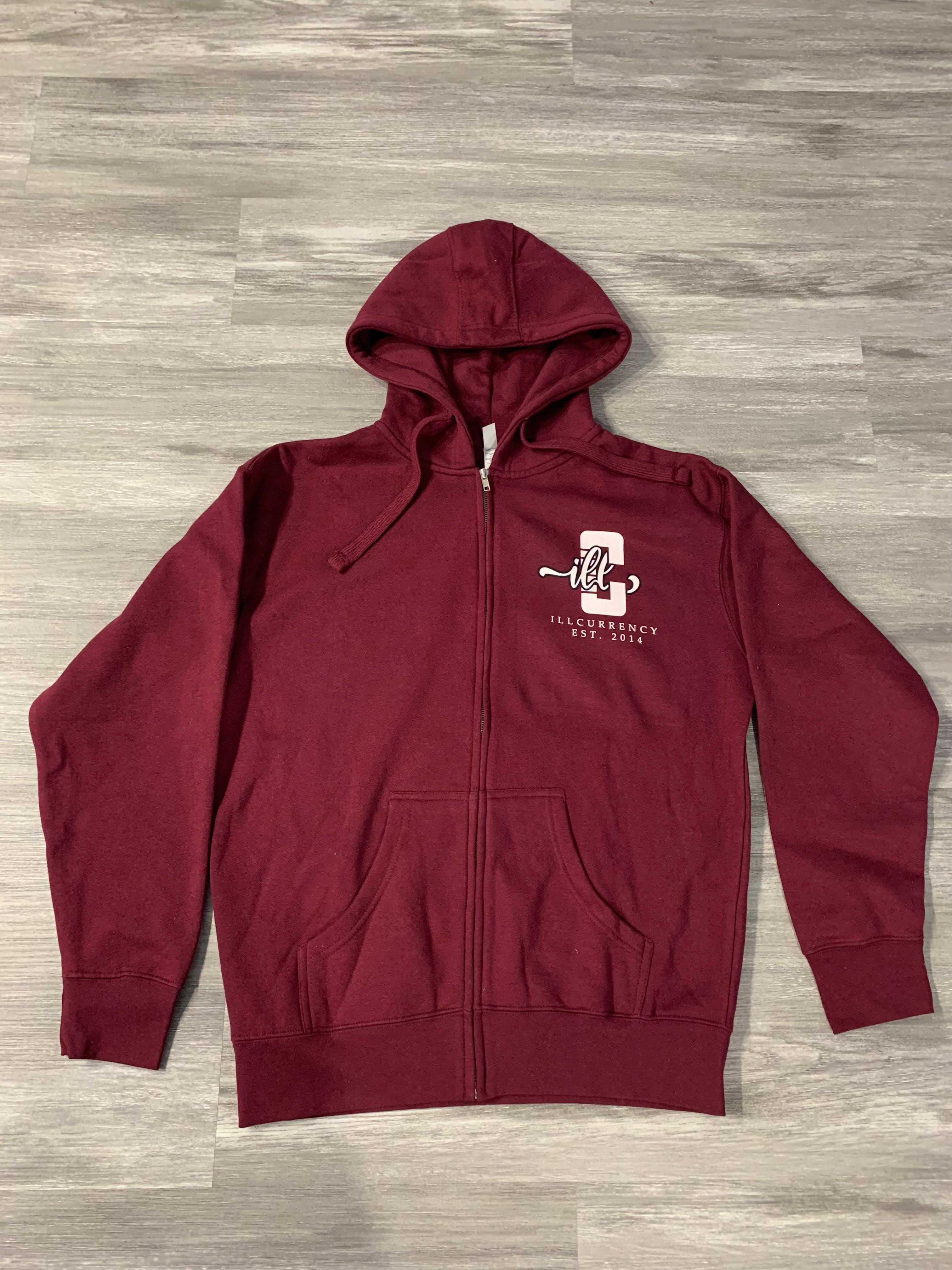 Official illCurrency Sportswear Full Zip Hoodie/Sweatpants Outfit Burgundy - illCurrency Sneaker Matching Apparel
