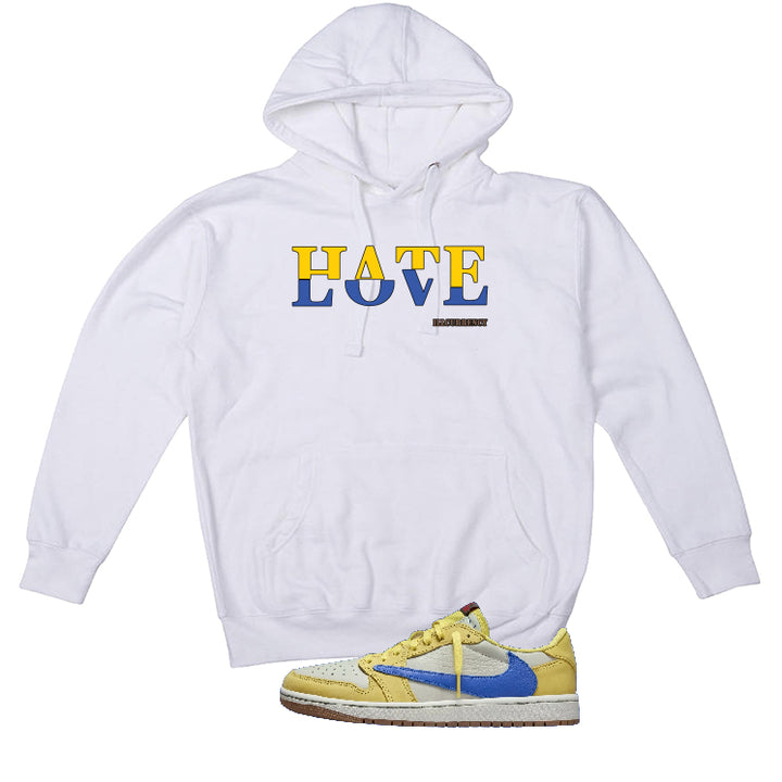 Travis Scott x Air Jordan 1 Low OG “Canary” | illcurrency White T-Shirt (Hate Love)