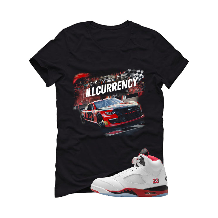 Air Jordan 5 Fire Red Black Tongue Black T-Shirt (Raceway)| illcurrency
