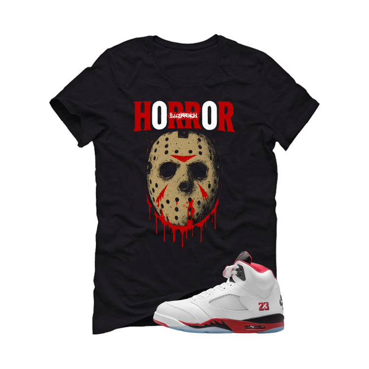 Air Jordan 5 Fire Red Black Tongue Black T-Shirt (Jason Horror)| illcurrency