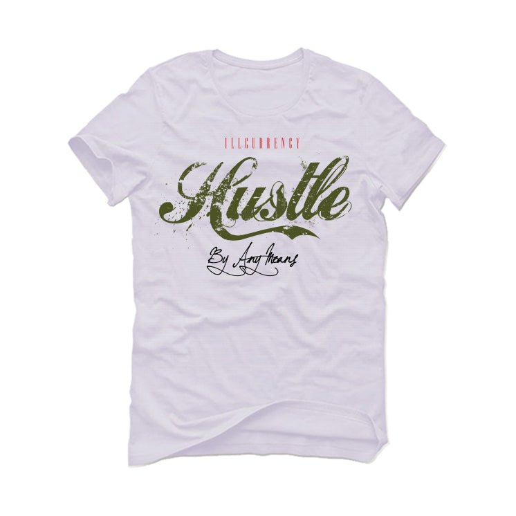 Travis Scott x Air Jordan 1 Low OG "Olive" WMNS | ILLCURRENCY White T-Shirt (Hustle By Any Means)