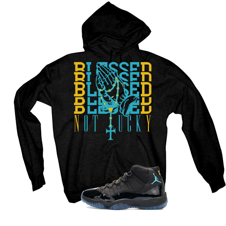 Air Jordan 11 Gamma Blue Matching T-Shirt, Sweatshirts & Hoodies Black T-Shirt (Blessed not lucky)| illcurrency