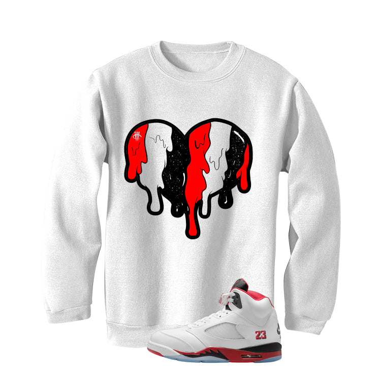 Air Jordan 5 Fire Red Black Tongue White T-Shirt (Heart)| illcurrency