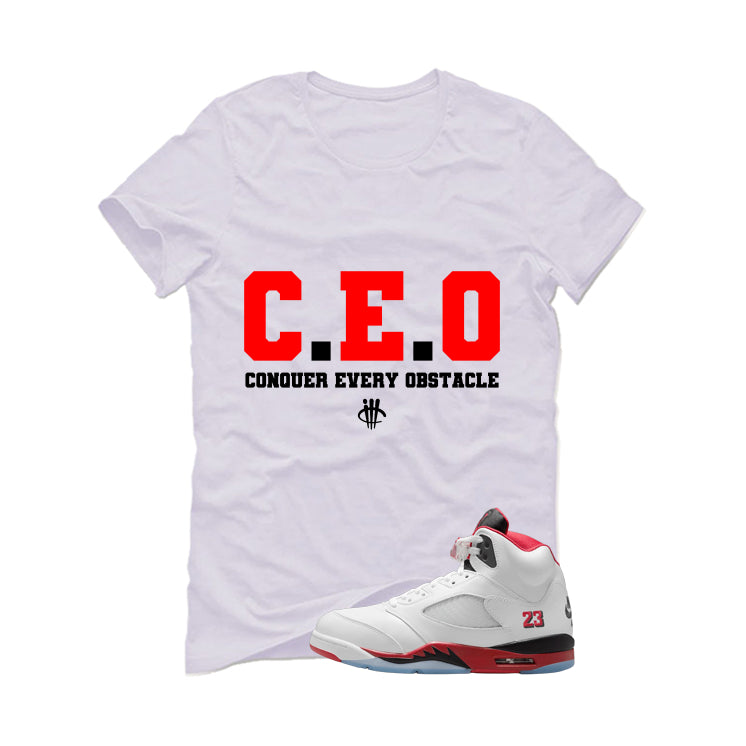 Air Jordan 5 Fire Red Black Tongue White T-Shirt (Ceo)| illcurrency