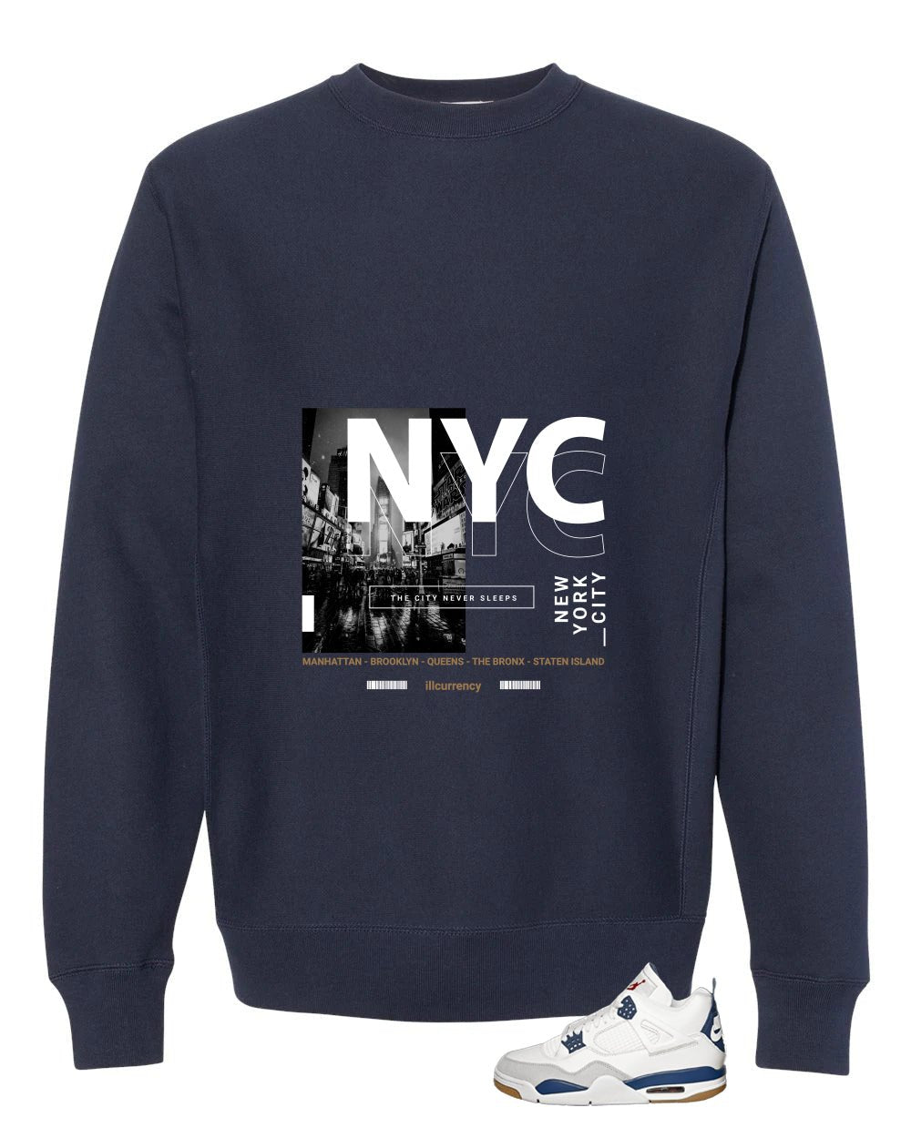 Nike SB x Air Jordan 4 Navy Navy Blue T-Shirt (City Never Sleeps)| illcurrency