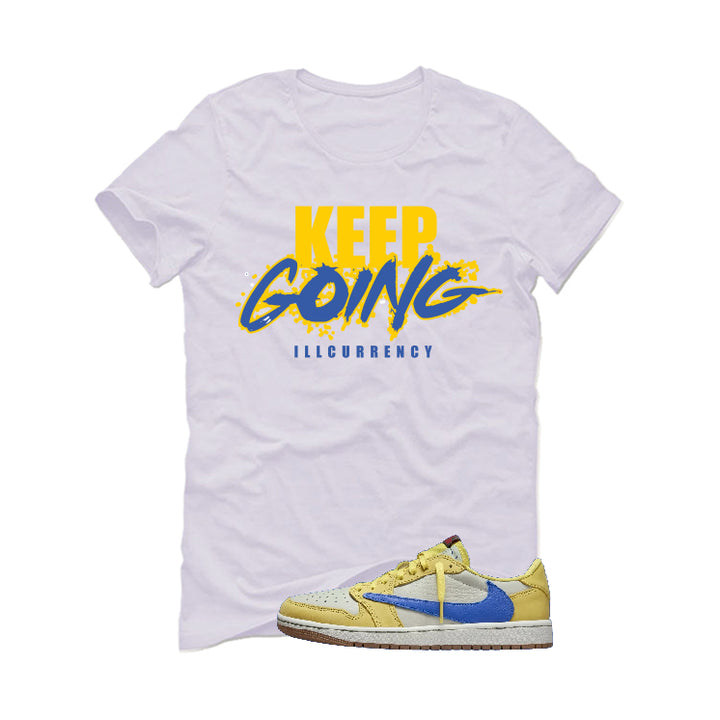 Travis Scott x Air Jordan 1 Low OG “Canary” | illcurrency White T-Shirt (keep Going)