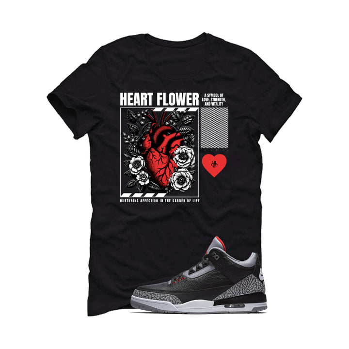 Air Jordan 3 Black Cement Black T-Shirt (Heart Flower)| illcurrency