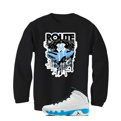 Air Jordan 9 “Powder Blue” | illcurrency Black T-Shirt (Route 66 Vintage car)