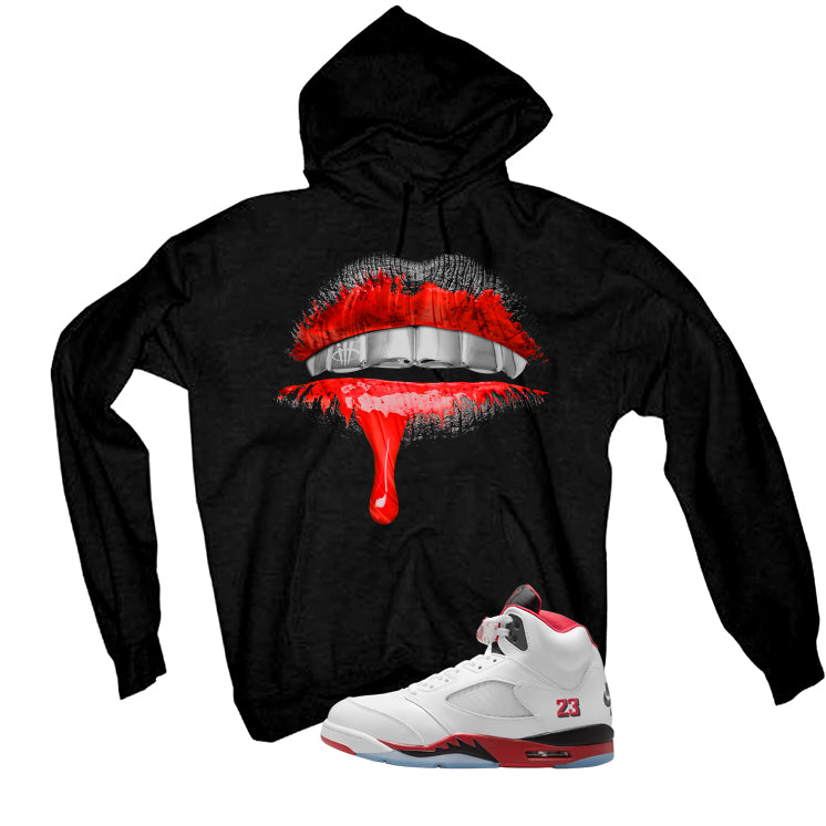 Air Jordan 5 Fire Red Black Tongue Black T-Shirt (Lips)| illcurrency
