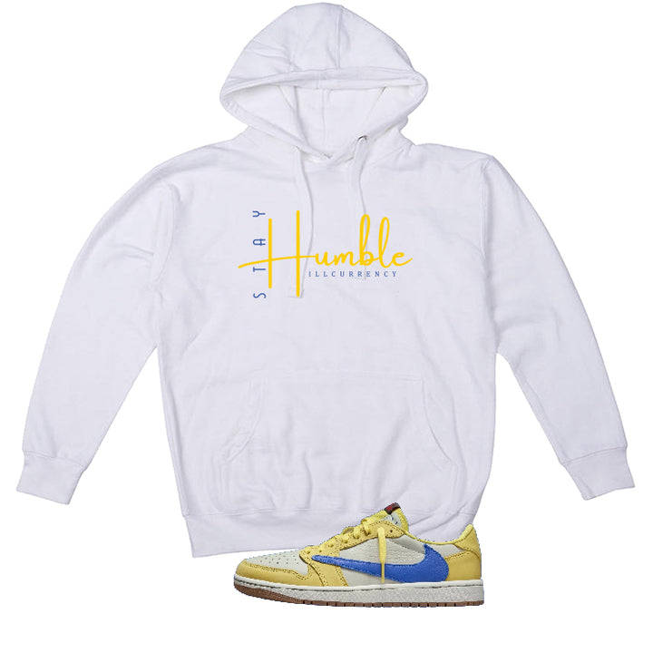 Travis Scott x Air Jordan 1 Low OG “Canary” | illcurrency White T-Shirt (Stay Humble)