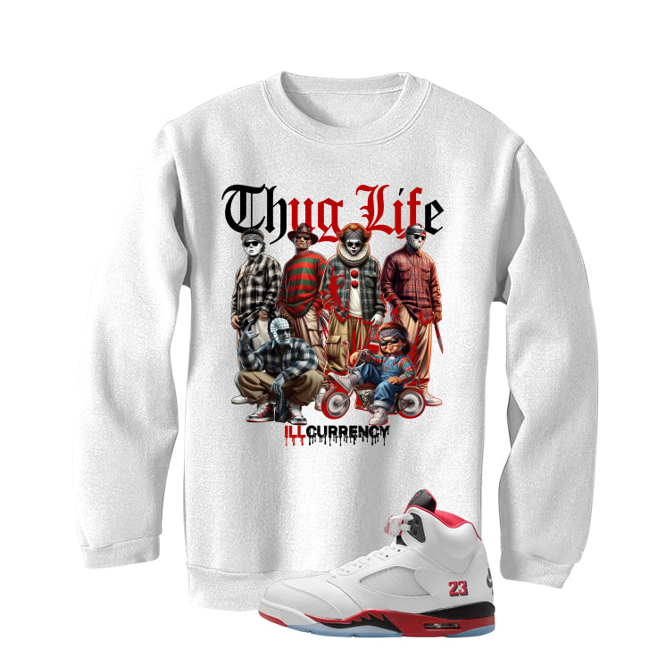 Air Jordan 5 Fire Red Black Tongue White T-Shirt (Thug Life Halloween)| illcurrency