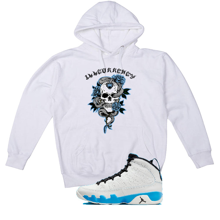 Air Jordan 9 “Powder Blue” | illcurrency White T-Shirt (Skeleton Rose)