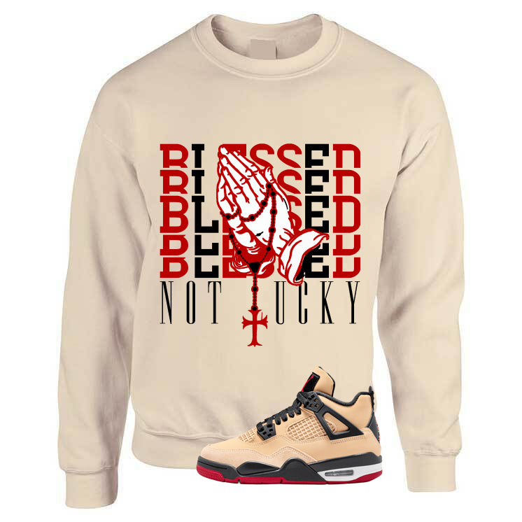 Air Jordan 4 Pizza (GS) Tan T-Shirt (Blessed not lucky)| illcurrency