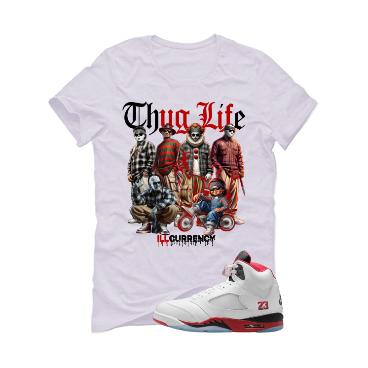 Air Jordan 5 Fire Red Black Tongue White T-Shirt (Thug Life Halloween)| illcurrency